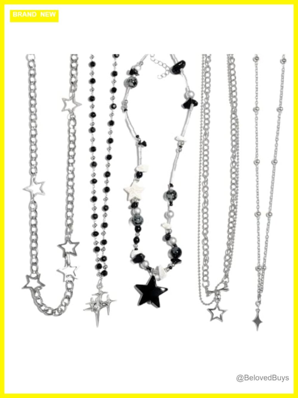 5PC Gothic Y2K Necklace Set Star Pendant Beaded Chain Grunge Alt Jewelry